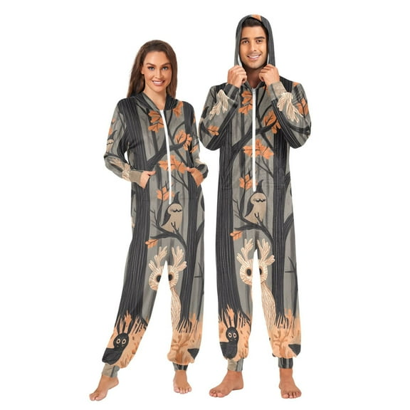 Halloween Animal Simplified Adult onesie Pajamas, Crystal Velvet Ultra Soft Warm Jumpsuit for Men and Women