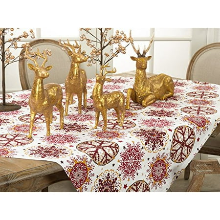 

Fennco Styles Holiday Decor Red Snowflake Print Table Topper - 60 Square