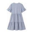 thumbnail image 6 of FDGIU Women's V Neck Striped Ruffle Short Sleeve Tiered A Line Mini Dress, Casual Summer Swing Babydoll Short Dress, 6 of 7