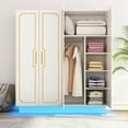 thumbnail image 6 of Blotout 4 Door Wardrobe Armoire with LED Light, 70" Large Wooden Closet Storage with Hanging Rods & Multi-Layer Shelves for Large Bedroom, White-4 Doors, 6 of 9