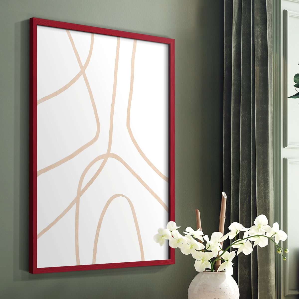 Clean Contour IV Framed Print in Red Solid Wood Framed Print No Nail Hanging