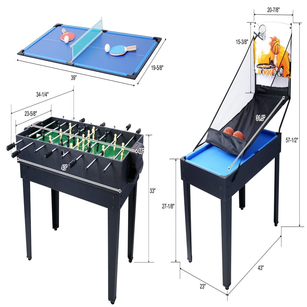 GVN 5-In-1 Multi-Game Table - Billiards, Push Hockey, Foosball, Ping Pong, And Basketball Black/Blue