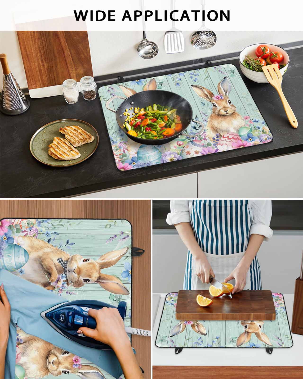 Large Induction Cooktop Protector Mat Bunny Easter Stove Top Covers for Electric Stove, Eucalyptus Leaves Floral Eggs Weeping Wooden Decorative Stove Burner Cover Mats, Glass Top Stove Cover