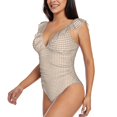 thumbnail image 3 of Yiaed Brown Gingham Print Women's Ruffled One Piece Swimsuit V Neck Swimwear Slimming Monokini for Woman-X-Large, 3 of 8