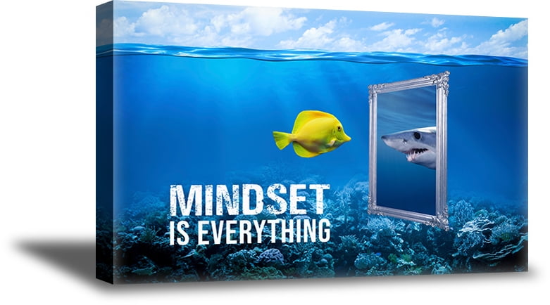 23.6x31.5 sans Cadre HSFFBHFBH Toile Peinture Texte Animal Mindset is Everything Motivational Shark Fish Canvas Art Picture for Home Decor Picture 60x80cm