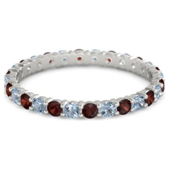 Garnet With Aquamarine Round 2.50 MM Eternity 925 Sterling Silver Women Stacking Ring Size US- 4