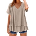 thumbnail image 6 of Aboser Cotton Linen Shirts for Women Elegant V Neck Tunic Tops Going Out Top Lightweight Short Sleeve Blouses Loose Fit Layered Tiered T Shirt, 6 of 9