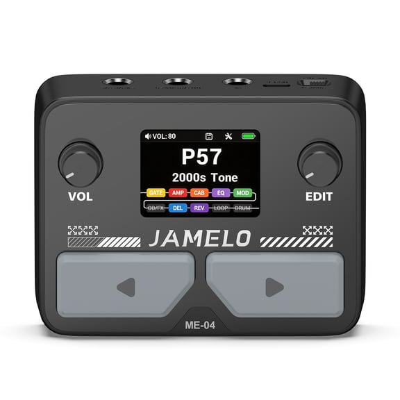 JAMELO ME-04 MINI Pocket Multi-Effects Guitar Pedal with 10 Effects Modules 100 Drum Rhythms and 40-second Stereo Looper 99 Presets 40 Amp/Cab Electric Guitar Effects Processor OTG USB Audio Interfac