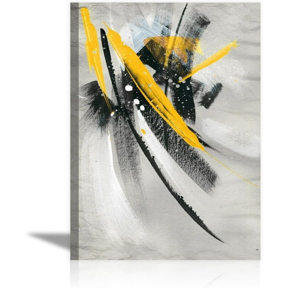 Abstract Black White Yellow Canvas Wall Art Framed Artwork Poster Gray Picture Canvas Print Painting Modern Style Wall Decor For Bedroom Living Room Office Home Decoration 12.00"x16.00"