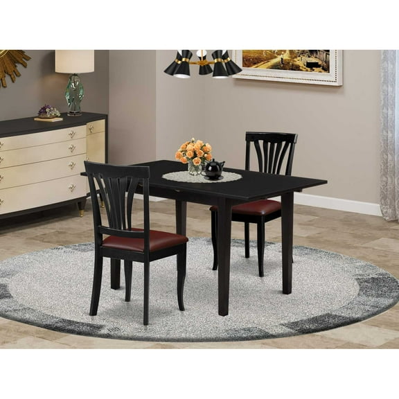East West Furniture Norfolk 3-piece Wood Dining Set with Leather Seat in Black