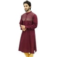 thumbnail image 4 of Atasi Men's Maroon Linen Long Kurta Casual Shirt Style Ethnic Wear-Medium, 4 of 8