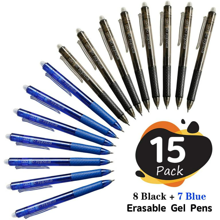 Piochoo 14 Colors Erasable Gel Pens, Fine Point, Retractable Clicker Pens, 7 Black/7 Blue Inks Erasable Pens for Planners and CR