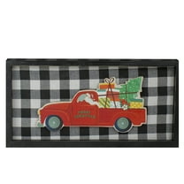 Northlight Santa and Presents in Truck Buffalo Plaid Wooden Christmas Plaque - 16”