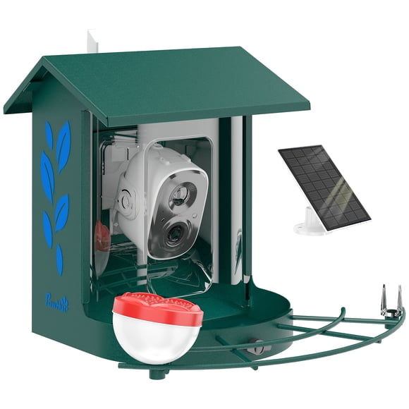 Caméra Intelligente pour Mangeoire à Oiseaux avec Identification d'Oiseaux par IA, Vue Grand 2K, Coque en Acier à Grande Capacité Alimentée à l'Énergie Solaire de 2,5 L, Détection de Mouvement, Vert, pour Jardin, Cour Arrière, Patio, Poteau Ou Mur