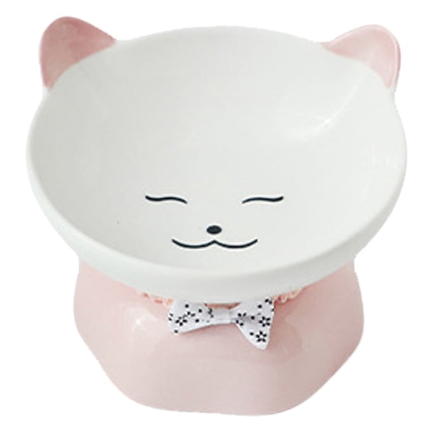 Cuencos para gatos, cuenco elevado de cerámica para gatos inclinado, protege la columna vertebral del gato, sin estrés, previene los vómitos Zhivalor Decoración