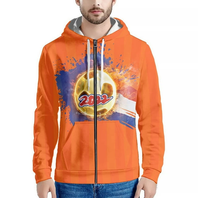 2022 Qatar Football World Cup Zip Hooded Sweater Netherlands Spain Brazil Fans Cheering Jacket
