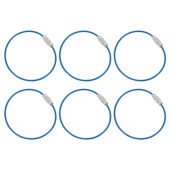 Uxcell Wire Keychain Cable, 6Pcs 6" Steel Wire Key Rings Kit, Keychain Cable Loops Connecter for Crafts Keyrings, Luggage ID Tags and Decorations (Blue)