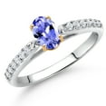 thumbnail image 2 of Gem Stone King 925 Sterling Silver and 10K Yellow Gold Blue Tanzanite and White Lab Grown Diamond Engagement Ring for Women (0.63 Cttw, Oval 6X4MM, Gemstone December Birthstone, Size 9), 2 of 4