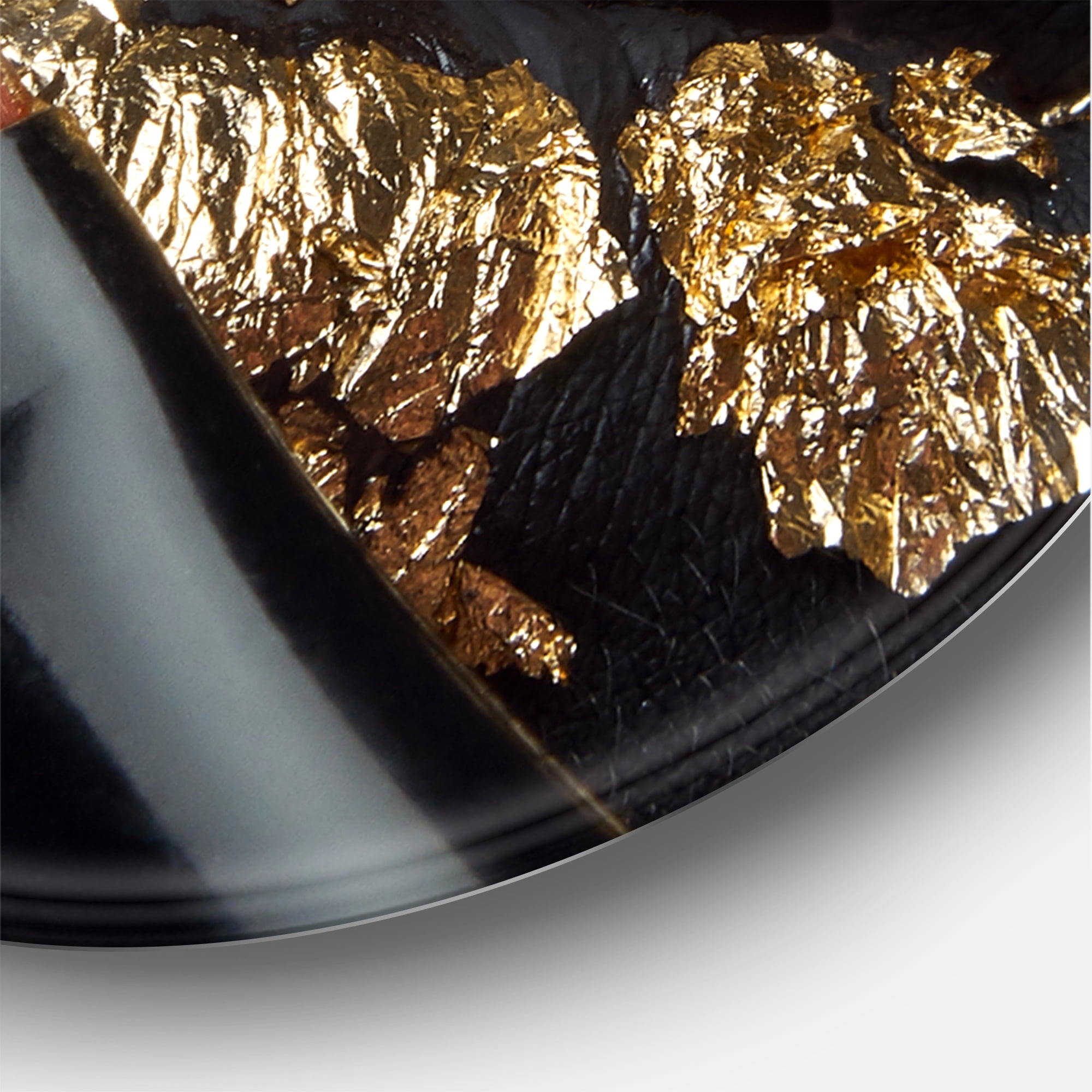 Designart 'Female Lips With Black Leather and Gold Foil' Modern Circle Metal Wall Art 29x29 - Disc of 29