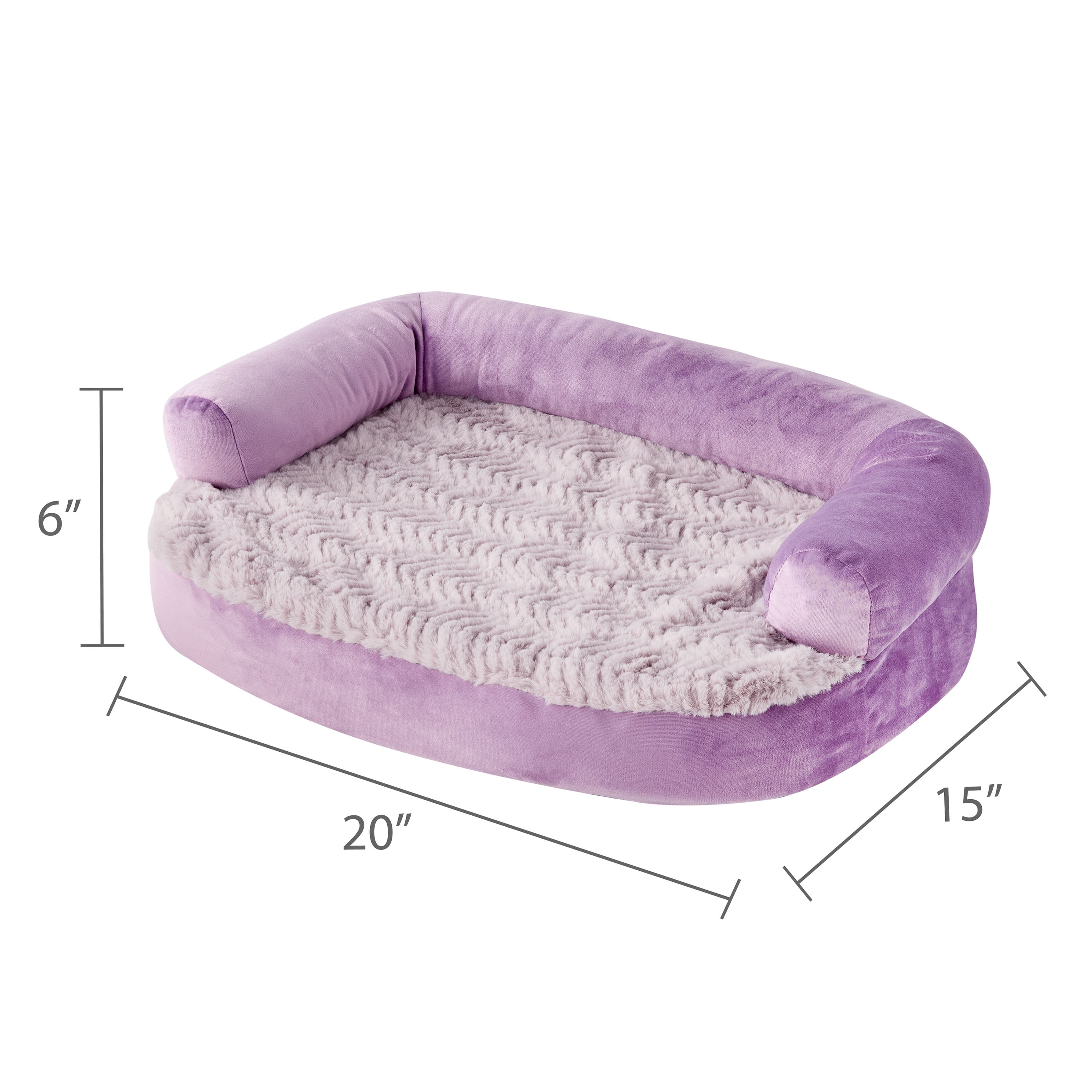 Vibrant Life Extra Small Round Corner Sofa Style Dog Bed, Purple, 15" x 20"
