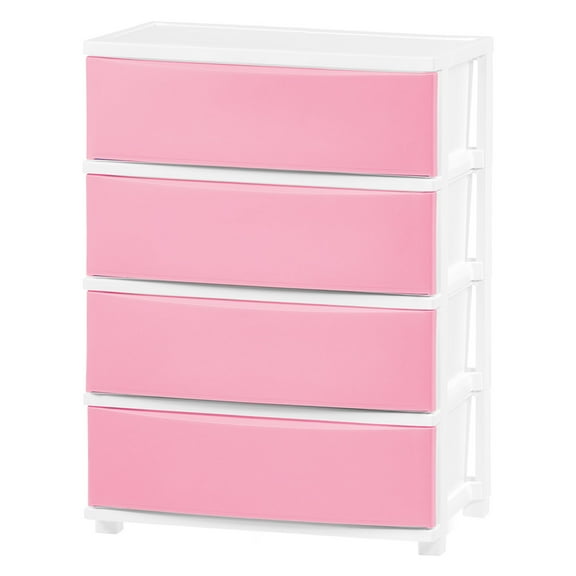 IRIS USA 4 Wide Drawer Storage, Organizer Unit for Bedroom, Closet, Living Room, Nursery, Dorm, White Frame with Matte Soft-Pink Front Panels, Set of 1