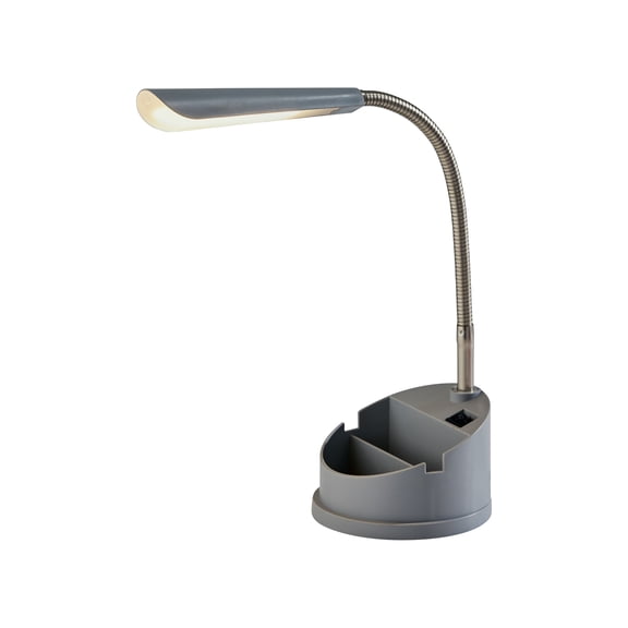 Mainstays Modern Gray LED Desk Organizer Lamp with AC Outlet and Adjustable Gooseneck