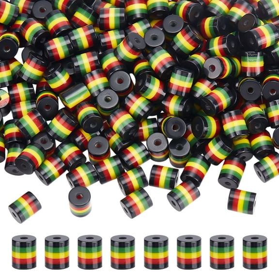 200Pcs Rasta Jamaica Beads 9x8mm Multicolored Striped Resin Rasta Beads Column African Bead Loose Spacer Bead Bulk