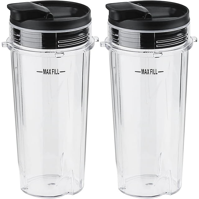 Replacement Parts 2PCS Single Serve Blender Cups with Slip & Seal Lids,Compatible with Nutri Ninja Blenders BL660 BL810 QB3000 BL770 BL780 BL740 (16oz)