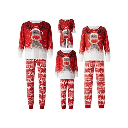 

xkwyshop Matching Family Pajamas Sets Christmas PJ s with Deer Long Sleeve Tee and Pants Loungewear Red Kid 3 Years