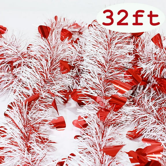Valentines Day Decorations Heart Tinsel Garland Romantic Decorations Special Night Anniversary Wedding Red White 32Ft