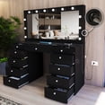 thumbnail image 2 of Boahaus USB Port Makeup Vanity Table with Drawers and Glass Top Table Set, Black, 2 of 5