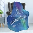 thumbnail image 4 of Adventure Soft Flannel Fleece Blanket, Marine Themed Adventure Words on Blue Abstract Mosaic Backdrop Journey, Cozy Plush for Indoor and Outdoor Use, 50" x 70", Royal Blue Sky Blue, by Ambesonne, 4 of 5