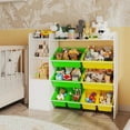 thumbnail image 3 of Kids Toy Storage Organizer with 8 Removable Toy Bins, Bookshelf & 2 Storage Cubbies,Playroom, Bedroom & Classroom Organization, White Theme + Yellow Frame + Green Frame, 3 of 5