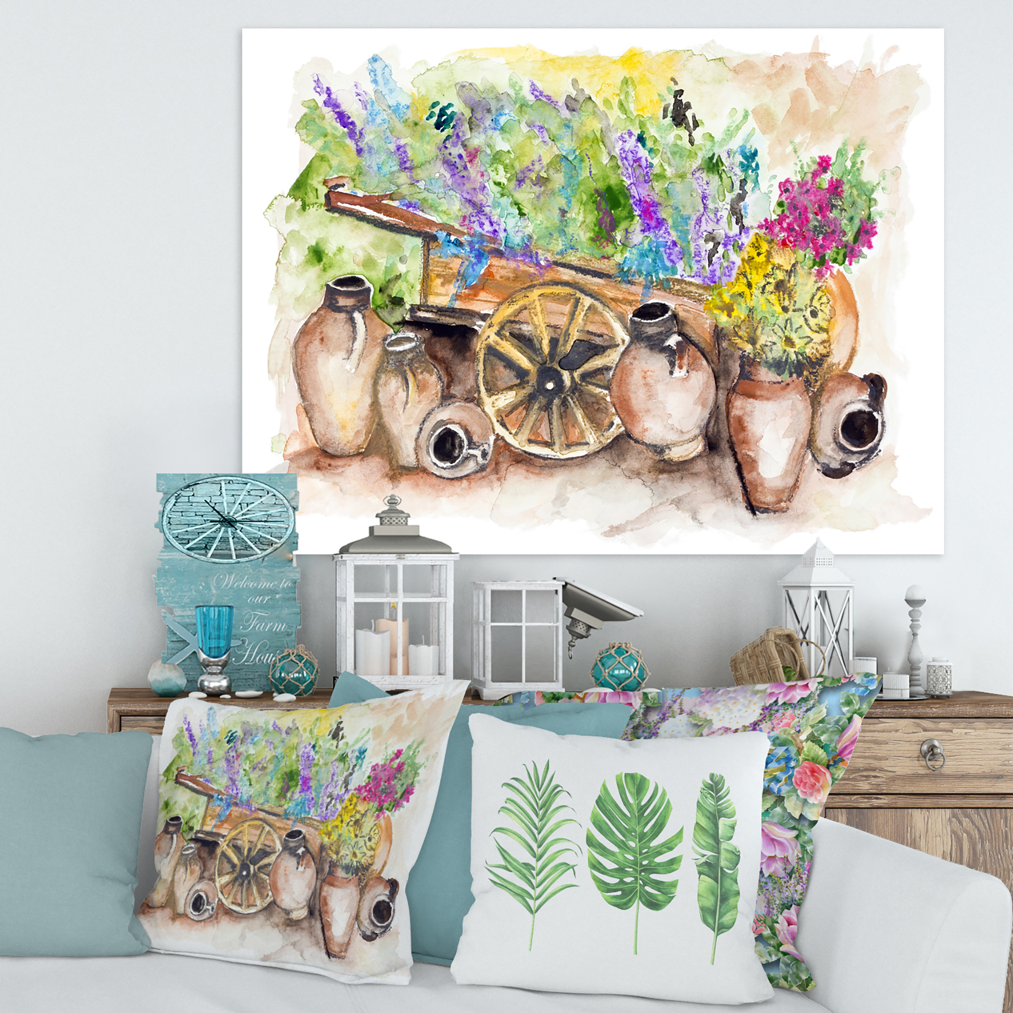 Designart ' Lavender Flowers On Ancient Cart Illustration ' Traditional Canvas Wall Art Print