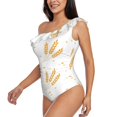 thumbnail image 3 of Picia Wheat Pattern Women's One Piece Swimsuits,One Shoulder Swimwear Asymmetric ,Ruffle Monokinis Bathing Suits,High Waisted Flattering Bathing Suits-X-Large, 3 of 8