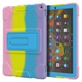 thumbnail image 5 of Kids Case for Amazon Fire 10 Pro/10 Plus/HD 10 Tablet(11th Generation, 2021 Release) - Heavy Duty Durable Shockproof Case with Foldable Kickstand Rugged Silicone EVA Cover, Rainbow Pink, 5 of 6