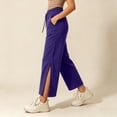 thumbnail image 4 of Levmjia Women's High Waisted Wide Leg Pants with Drawstring Side Pockets Front Slit Flowy Pants Casual Yoga Lounge Trousers for Summer, 4 of 6