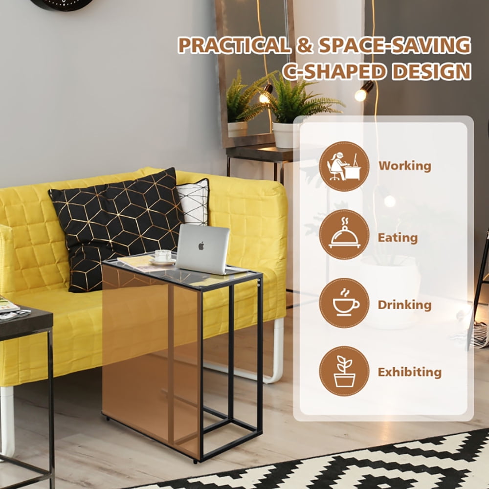 Finihen End Table, Stand Desk, Coffee Side Table with Glass Top, Sofa Side Table, Bed Side Table, for Living Room, Bedroom, Black Finihen End Table, Stand Desk, Coffee Side Table with Glass Top, Sofa Side Table, Bed Side Table, for Living Room, Bedroom, Black