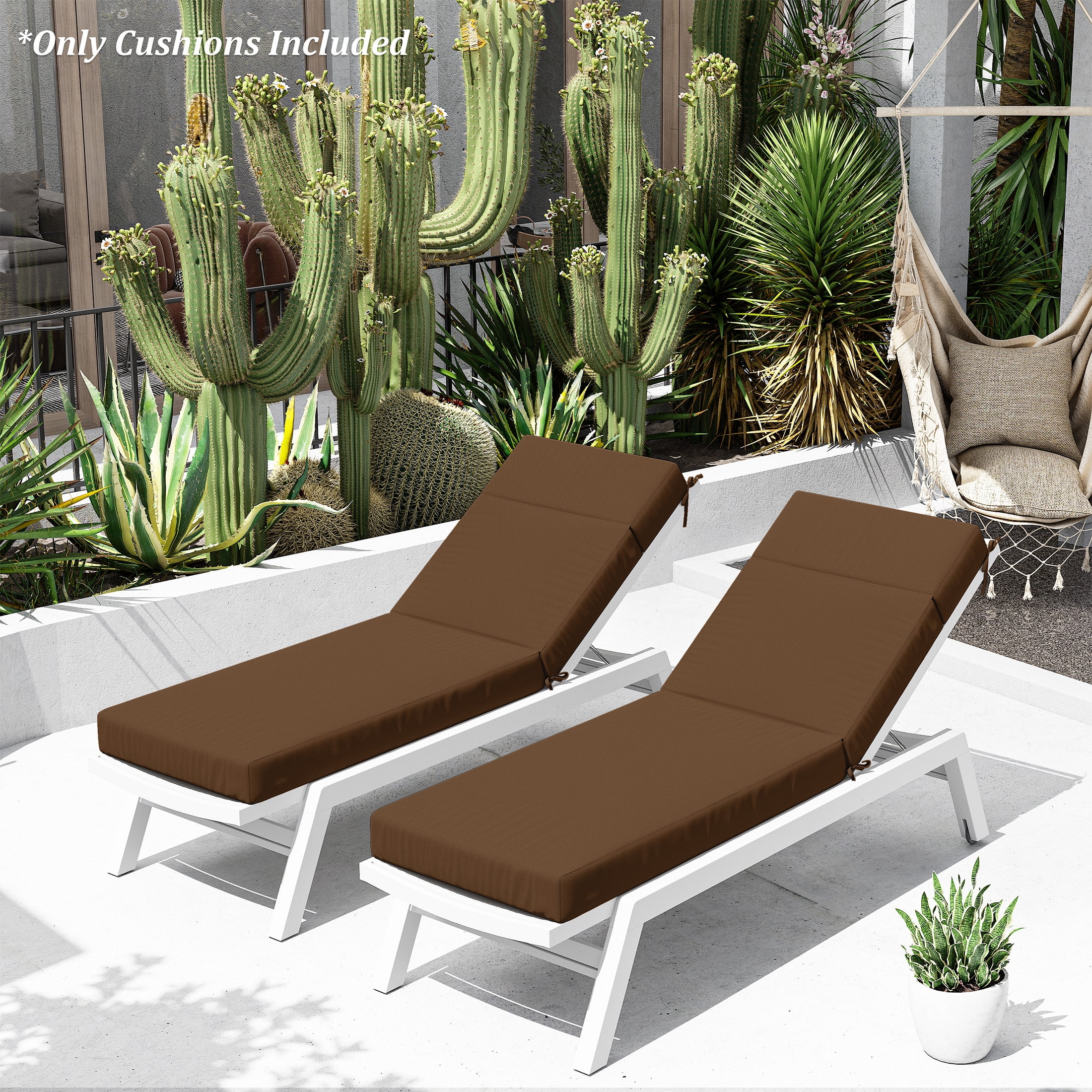 Pakunoda Chaise Lounge Cushions Set of 2, 72" x 21" x 4" Outdoor High-Density Foam Patio Furniture Lounger Replacement Cushions with Zipper Ties Water-Resistant for Pool, Chocolate
