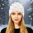 thumbnail image 2 of AWZXDE Fashion Rhinestone Detail Beanie Hats For Women Edgy Style Knit Pullover Cap With Studs For Autumn Winter White, 2 of 4