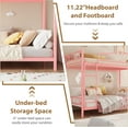 thumbnail image 4 of Metal Bunk Bed Twin Over Twin, Bunkbeds Frame with Safety Guard Rails, Steel Bed for School, Bedroom Space-Saving, Pink, 4 of 8