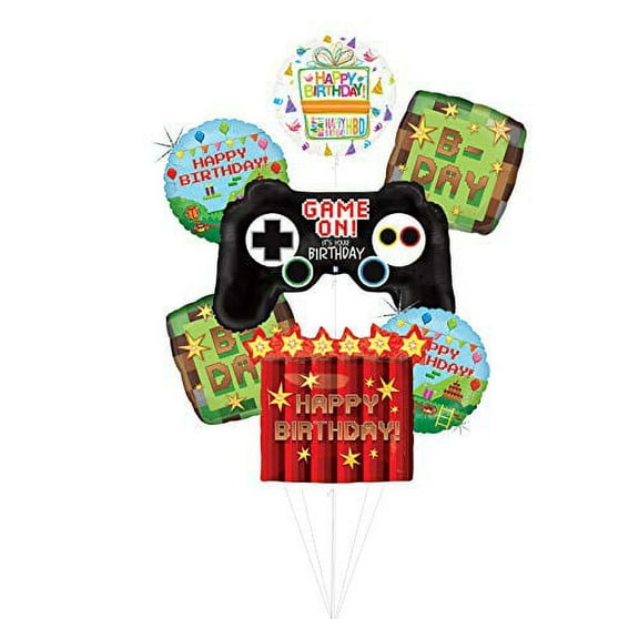 Video Game Birthday Party Supplies Miner Pixelated TNT Balloon Bouquet Decorations With Controller and TNT