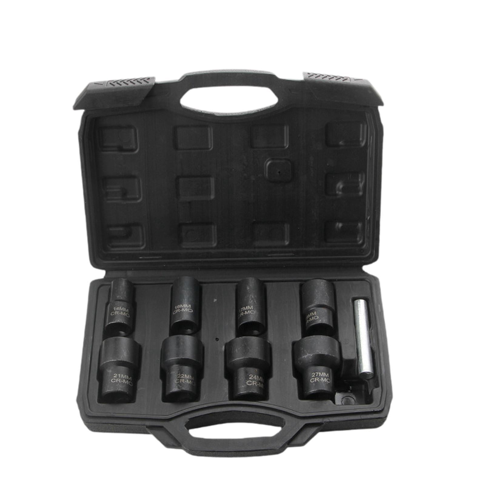 colaxi 8 Pieces Impact Socket Set Nut Extractor Metric 14-27 mm Multifunctional Sturdy with Nut Removal Bar Damaged Nut s