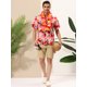 thumbnail image 3 of Lars Amadeus Camisa hawaiana de playa con botones y mangas cortas con estampado floral de verano para hombre Rosado rojo XL Unique Bargains Camisa, 3 of 6