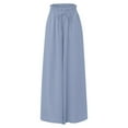 thumbnail image 4 of XIMIN Ladies Stretch Trousers Womens Casual Wide Leg Pants Flowy Elastic Drawstring Waist Palazzo Pants Wide Leg Jogger With Pockets(Blue,L), 4 of 6