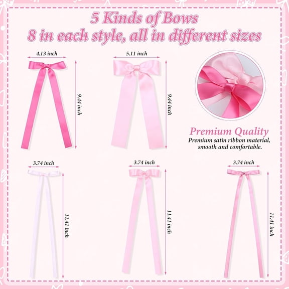 HONMEET Pink Bow Decoration Set, Charming Wall and Party Decor, Satin Material