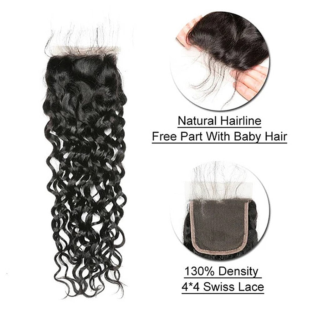 3 Bundles Water Wave Transparent HD Lace Closure Human Hair 4x4 Lace Closure Water Wave Human Hair Closure 10 12 14 inch