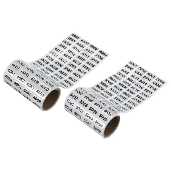 4001 to 5000, 5001 to 6000 Consecutive Number Stickers Inventory Label Black Numbers, Total 2000pcs