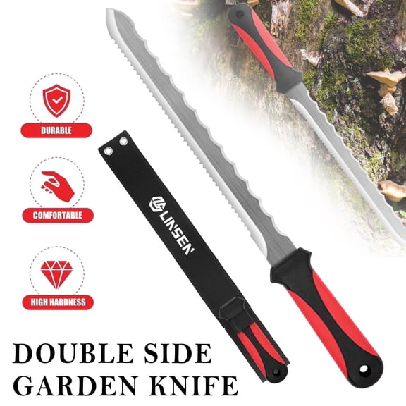 Linsen-outdoors Stainless Steel Garden Knife with 280mm Blade Double Side Utility Sod Cutter Lawn Repair Garden Knife (RED)