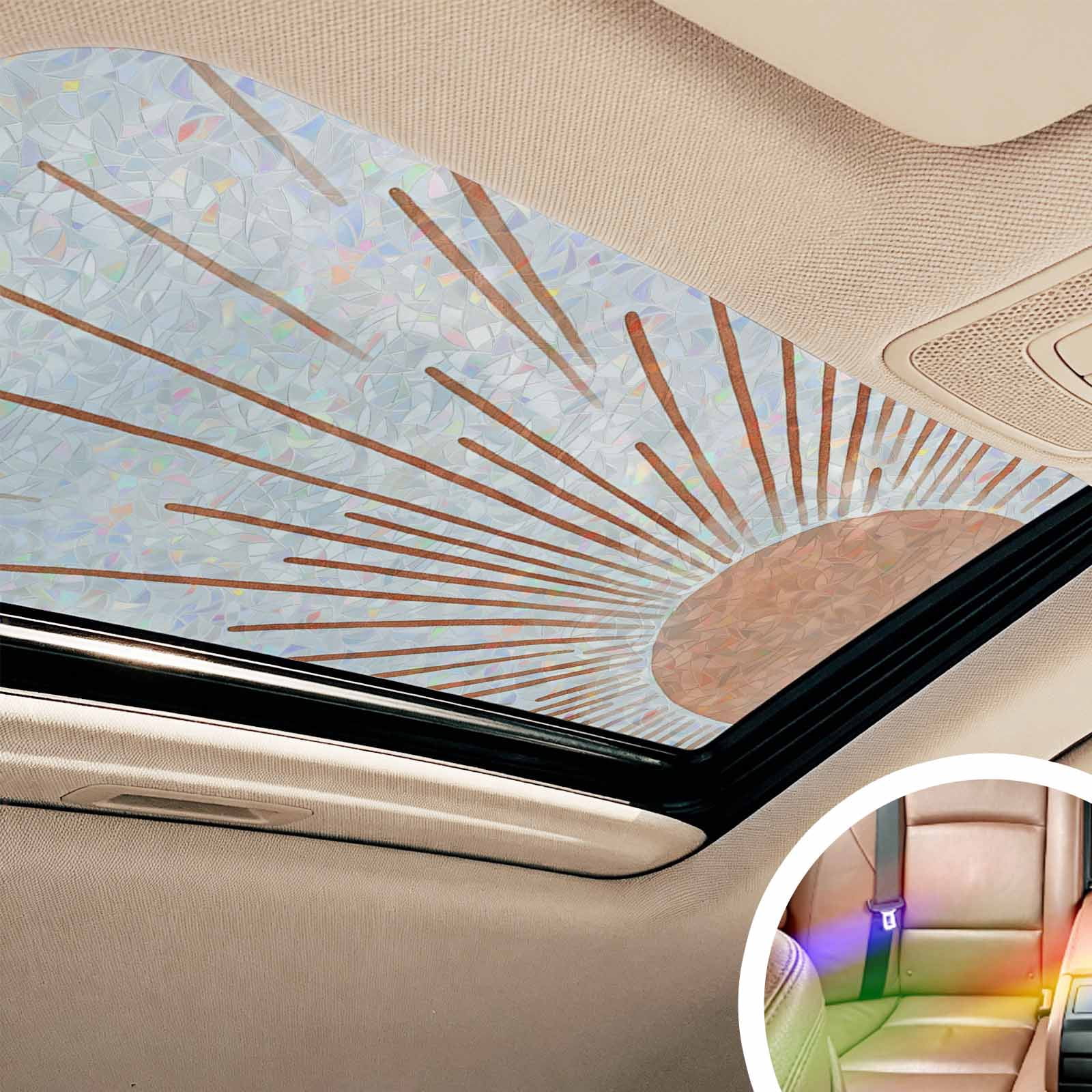 Orange Sunshine Window Privacy Film Stain Glass,Reusable Decorative Rainbow Window Film,Lines Retro Abstract Middle Century Static Cling Sun Blocking Stickers Decals Covers 23.6" x 59" (2pcs)